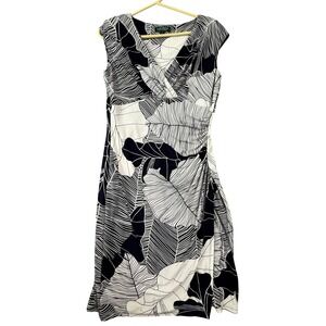 LAUREN Ralph Lauren Women's Dress Size 8 Black White Leaf Print‎ Sleeveless